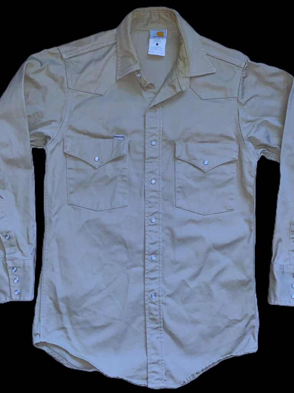 Western Carhartt S01KHl Medium 150/33 Shirt Pearl Snap USA Khaki NOS Vtg Y2K